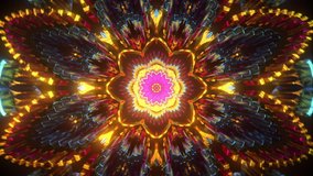 Abstract visual 3d trippy beautiful meditate music visual audio with looping futuristic cyberpunk mandala kaleidoscope of ornaments pattern