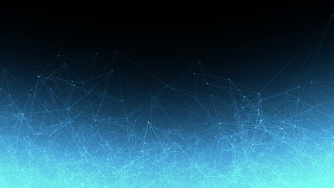Looped Abstract Plexus Polygon wireframe Shapes 3D Animation on Blue gradient Background. Teamwork, technology, and big data concept for the internet of things and live streaming banner backdrop. 