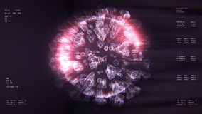 Corona Virus Genome structure research. HUD concept. Biochemistry data displayed on modern high-tech laboratory screen. 3D Render visualization. Virology against global biohazard or pandemic. 4K clip - Powered by Shutterstock - Get 15% off with code: PIKWIZARD15