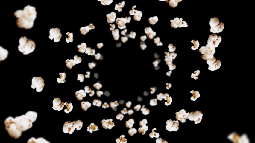 Flying many popcorns on black background. White salty popcorn. Healthy food. Corn seed. 3D loop animation of popcorn rotating. Royalty-Free Stock Footage #1069486429