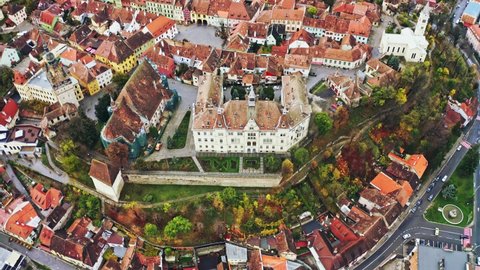 Aerial view of old castle in the city Sighisoara, Romania