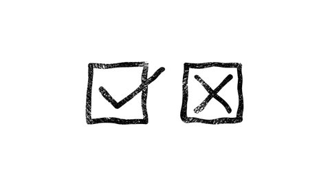 Hand drawn Check mark buttons. Symbols YES and NO button for vote, decision, web. Motion graphics
