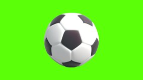 Side on view of a 3D football rolling quickly on the spot. Black and white soccer ball in a continuous roll perfect for sports advertising. 4K clip at 60fps for smooth motion with a green screen