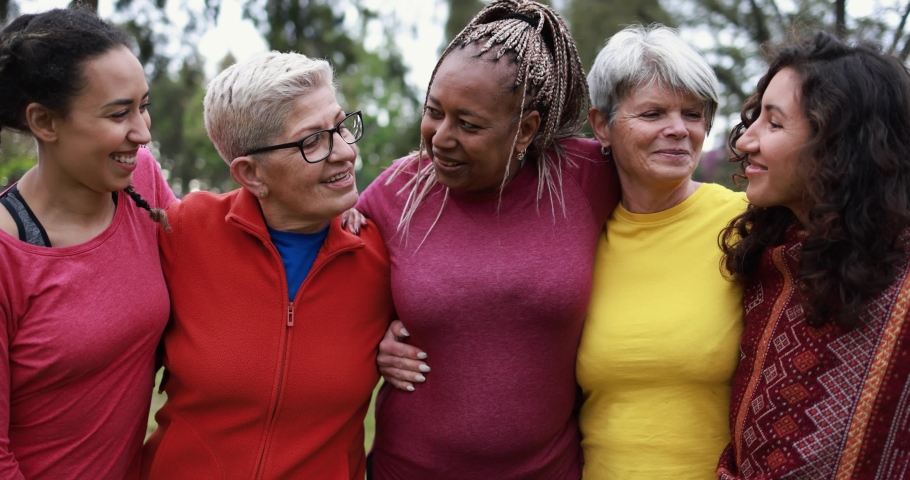 Happy multi generational women having fun together - Multiracial friends after sport workout outdoor | Shutterstock HD Video #1069497523