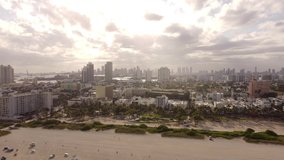 Aerial video beautiful sky over Miami Beach FL