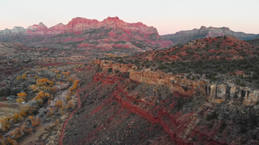 Aerial of Johnson Mountain in Zion National Park at Sunset