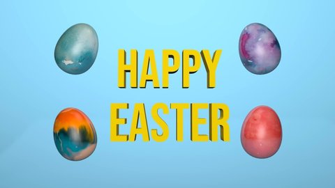Festive video background for Happy Easter, with colored eggs. 3D animation for the holiday. Animation of Easter eggs. Christian holiday. Easter 2021