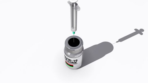 Seamless looping 3D animation of the covid-19 vaccine injection of a bottle with the flag of Libya in 4K resolution 
