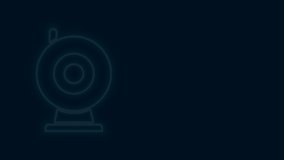 Glowing neon line Web camera icon isolated on black background. Chat camera. Webcam icon. 4K Video motion graphic animation.