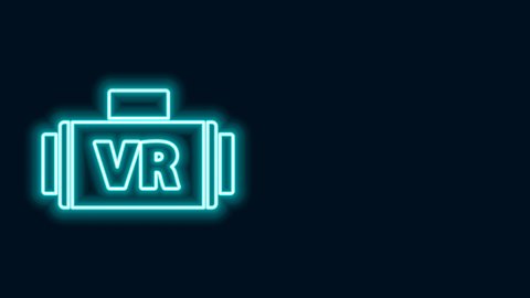 Glowing neon line Virtual reality glasses icon isolated on black background. Stereoscopic 3d vr mask. 4K Video motion graphic animation.