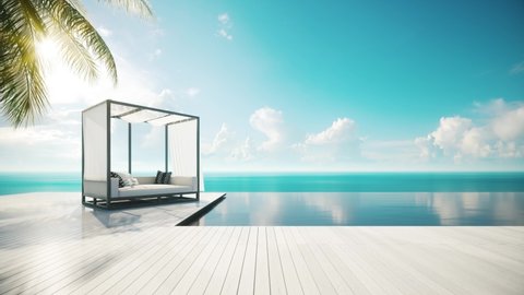 Deck bed and infinity pool. luxury relaxation by the pool. An infinity pool overlooking the ocean. 