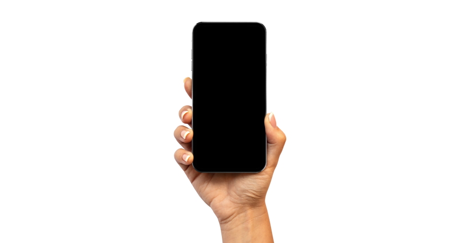 Smartphone blank screen in hand, the phone turns on after shaking  - animation best quality, no blurs, green screen and luma matte included for screen and smart phone with hand Royalty-Free Stock Footage #1069547152
