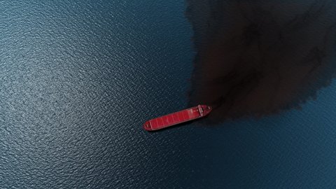Oil spills out from Tanker ship to the sea- Aerial View
Drone view of Tanker  ship  Spills oil in the sea
