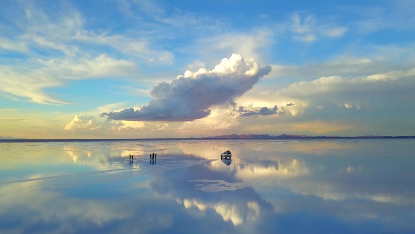 
drone uyuni lake beautiful reflection bolivia Royalty-Free Stock Footage #1069568350