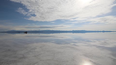 timelapse uyuni lake blue sky with clouds in Bolivia