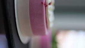 pink mousse cake decorated with dried raspberries - Powered by Shutterstock - Get 15% off with code: PIKWIZARD15