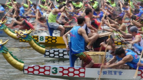 HONG KONG - MAY 30: Hong Kong Shatin Dragon Boat Race. Dragon boat racing in Hong Kong. on May 30, 2017.