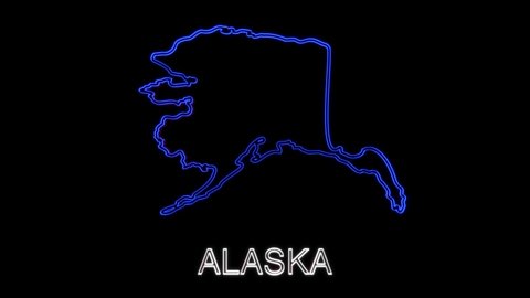 Neon animated map showing the state of Alaska from the united state of america. 2d map of Alaska.