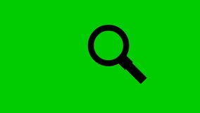 Animated black icon of magnifier. Symbol loupe. Concept of search, finding, discovery. Looped video. Vector illustration isolated on green background.