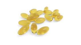 Yellow soft gel omega 3 or vitamin e capsule pills isolated on white rotating as a 3d animation. - Powered by Shutterstock - Get 15% off with code: PIKWIZARD15