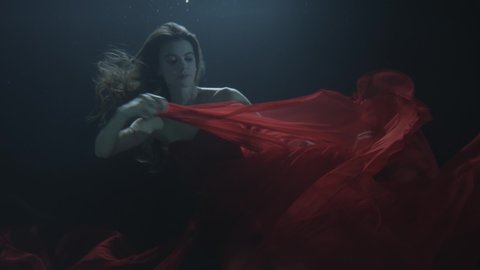 girl in a dress under water