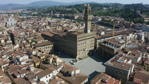 Palazzo Vecchio aerial view. Amazing aerial view of Piazza della Signoria, Florence, Italy, without people.