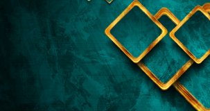 Hi-tech turquoise grunge geometric motion design with golden squares. Abstract luxury background. Seamless loop. Video animation 4K 4096x2160