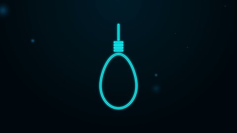 Glowing neon line Gallows rope loop hanging icon isolated on black background. Rope tied into noose. Suicide, hanging or lynching. 4K Video motion graphic animation.