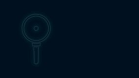 Glowing neon line Frying pan icon isolated on black background. Fry or roast food symbol. 4K Video motion graphic animation.