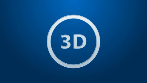 White line 3D word icon isolated on blue background. 4K Video motion graphic animation.