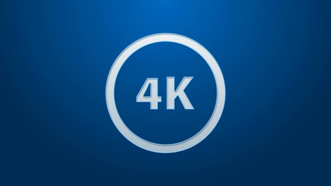 White line 4k Ultra HD icon isolated on blue background. 4K Video motion graphic animation.