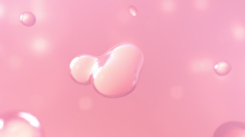 Pink ball molecules move from outside  to center merge on other molecules in background with 3d rendering.