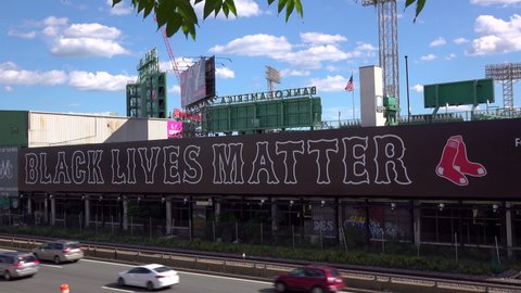 BOSTON, MASSACHUSETTS - SEPTEMBER 4: Black Lives Matter exterior Red Sox Stadium Boston, Massachusetts on September 4, 2020.