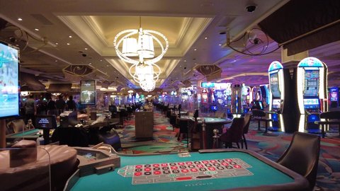 Las Vegas, FEB 11, 2021 - Gambling area of the Bellagio Hotel and Casino