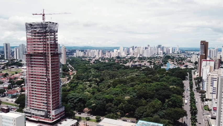 Huge skyscraper under construction in Goiania, Brazil. Aerial view