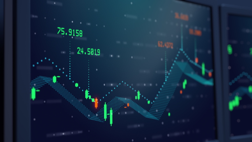 Growing graph of success business trading rates displayed on monitor. Economics infographics with financial statistics of global data. Chart, diagram background with indicators of income and expenses | Shutterstock HD Video #1069618663