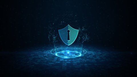 HUD and Shield Icon of Cyber Security Digital Data, Digital Data Network Protection, Global Network 5g High-Speed Internet Connection and Big Data Analysis Future Background Concept.