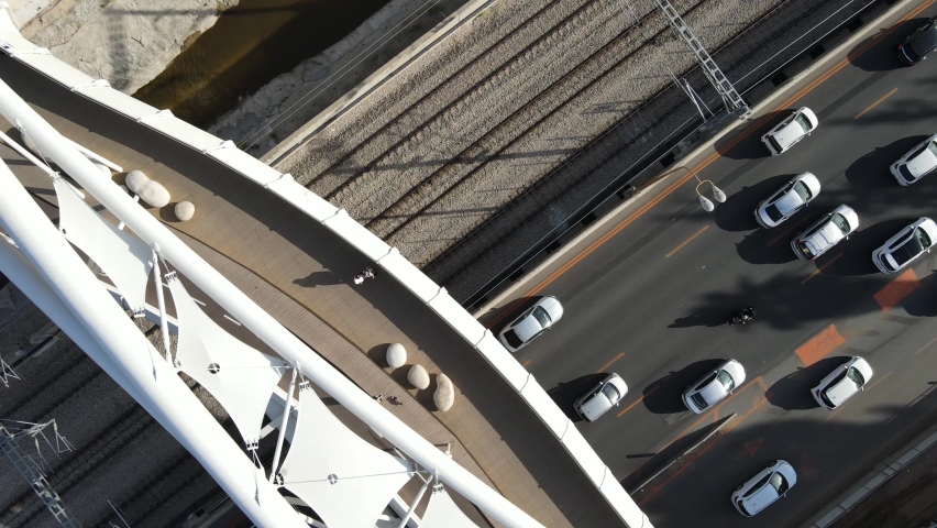 Business center Tel-Aviv.Tel-Aviv bridge. Israel roads. Israel traffic