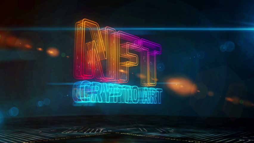 NFT Crypto Art symbol. Cryptocurrency digital money, collectibles, cyber coin and crypto currency mining icon concept. Camera on crane around 3d icon. Seamless loopable abstract animation. Royalty-Free Stock Footage #1069632682