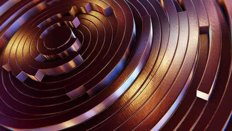Realistic abstract looping 3D animation of the clock-style moving radial metallic pattern rendered in UHD Video stock
