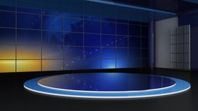Blue colour rotating globe in background window for Blue coloured  set.
News base TV Program seamless loopable HD Video