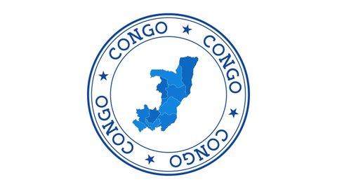 Congo intro. Badge with the circular name and map of country. Congo round logo animation.