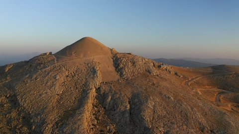 Nemrut mountain and statues in Turkey. (Drone footage)
