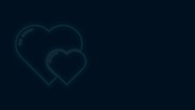 Glowing neon line Heart icon isolated on black background. Romantic symbol linked, join, passion and wedding. Valentine day symbol. 4K Video motion graphic animation.