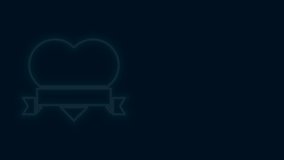 Glowing neon line Heart and ribbon icon isolated on black background. Romantic symbol linked, join, passion and wedding. Valentine day symbol. 4K Video motion graphic animation.