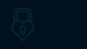 Glowing neon line Castle in the shape of a heart icon isolated on black background. Locked Heart. Love symbol and keyhole sign. Valentines day. 4K Video motion graphic animation.