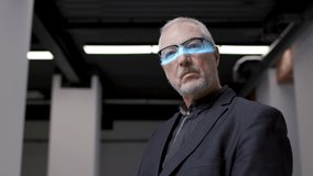 Future Technology Using Facial Recognition Biometrics People. Person Face Id. Handsome Old Man Looking at Camera and Hi-tech Detection Portrait. 3d Scanned Cyber Security Protection Ai Concept 4k Shot - Powered by Shutterstock - Get 15% off with code: PIKWIZARD15