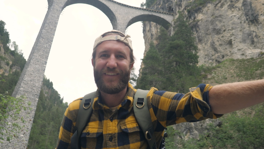 Man takes selfie below famous viaduct in Switzerland 