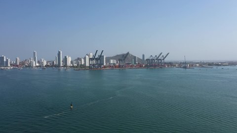 The Cargo port in Cartagena Colombia aerial view.