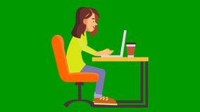 Green Screen woman hands typing on laptop keyboard at the office, Woman worker and business concept, Soft focus on vintage wooden table